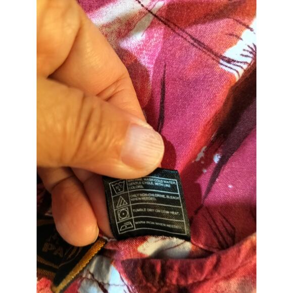 3770) Tiki Palm Red White Sleeveless Tropical Summer Midi Dress Size XL - Picture 8 of 8